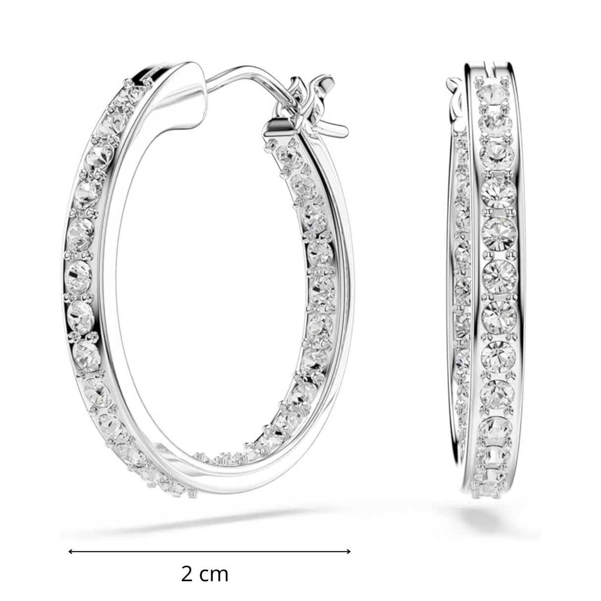 Swarovski Sommerset hoop earrings, White, Rhodium plated, One Size, Silver, Crystals