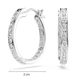 Swarovski Sommerset hoop earrings, White, Rhodium plated, One Size, Silver, Crystals