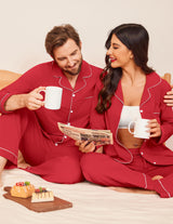 Ekouaer Men's Pajama Set Winter Long Pjs Couples Adults Christmas Sleepwear Lightweight 100% Cotton Lounge Set,Red,XL