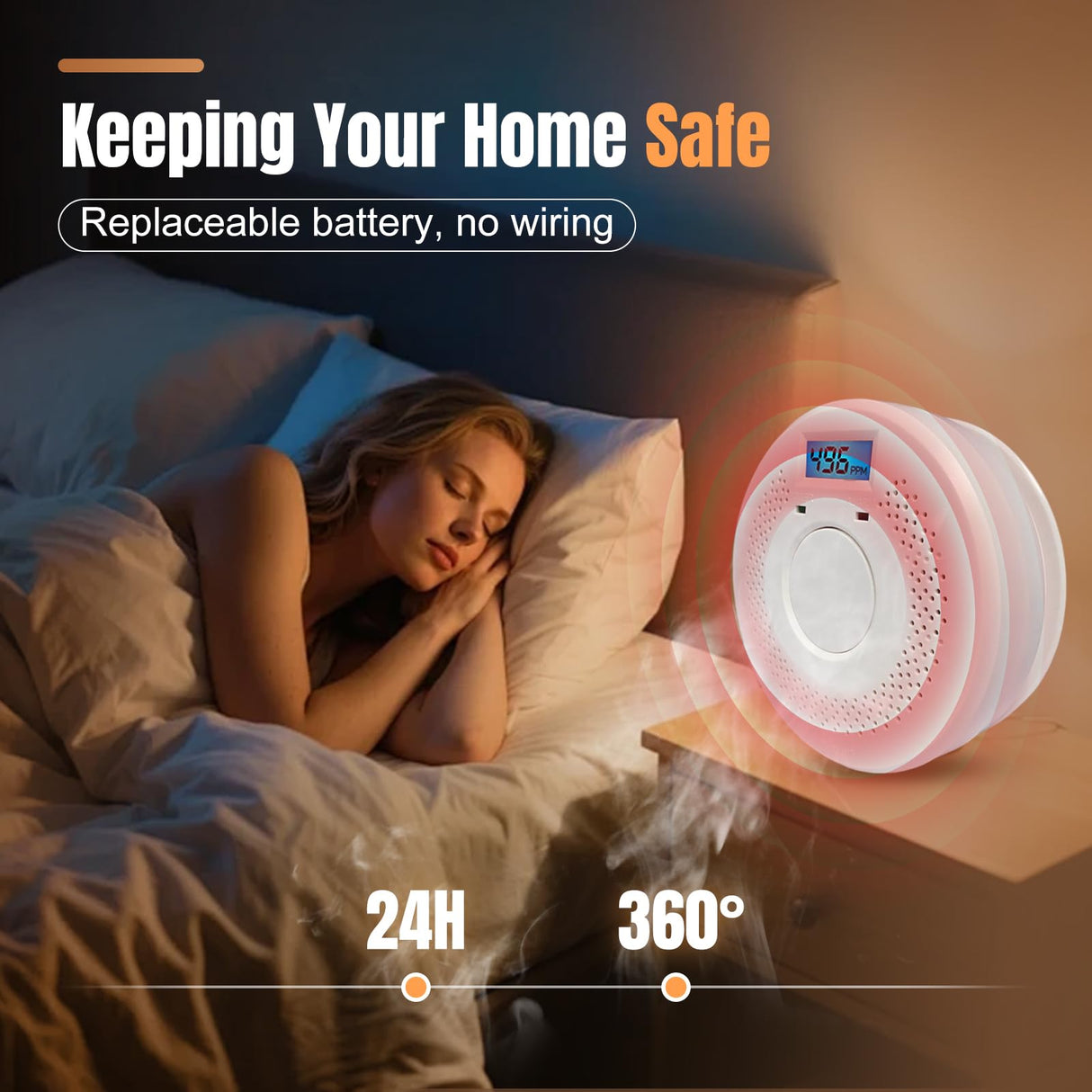 smoke detector Smoke and Carbon Monoxide Detector，Smoke Alarm，CO Detector Smoke Detector, Carbon Monoxide Alarm,5 Year Battery OperatedLCD Display and Sound Warning for Home, Bedroom, Kitchen，(1 Pack)
