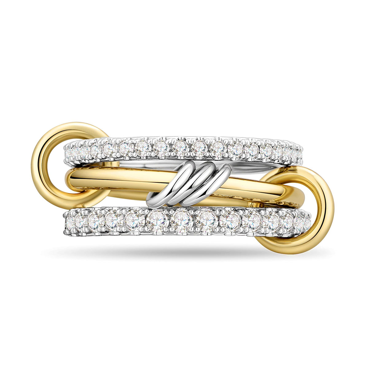 AllenCOCO 14K Gold & White Gold Plated Stackable Rings, Interlocking 3-Band Ring Set with Cubic Zirconia for Women Statement Size 7