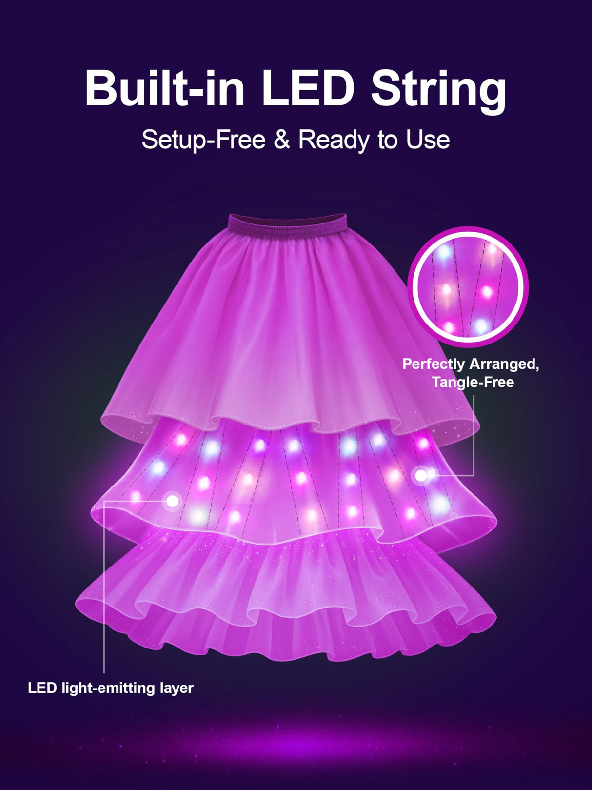 Princess Costume for Girls 3-9, RGB Lights Music Sync Princess Dress Up Clothes Girls Halloween Costumes with Accessories, Toddler Princess Dress App Remote Control for Birthday, Party, Christmas