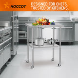 HOCCOT Stainless Steel Table with Wheels 24" x 30" Utility Worktable with Adjustable Undershelf for Commercial Kitchen, Garage, Restaurant