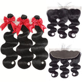 12A Human Hair Bundles with Frontal 16 18 20 with 14 Inch Brazilian Body Wave Bundles Human Hair with Frontal Closure 100% Unprocessed Virgin Human Hair Weave 3 Bundles Deals with 13x4 HD Lace Frontal