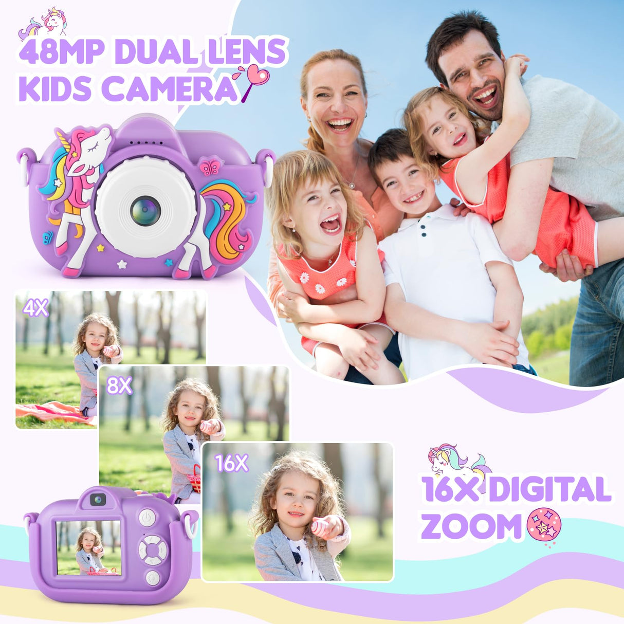Kids Camera Toddler Toys for 3 4 5 6 7 8 Years Old Girls, 48MP HD Dual Lens Selfie Camera for Kids, 1080P HD Video Kids Digital Camera for Age 3-9 Christmas Birthday Gifts with 32G SD Card