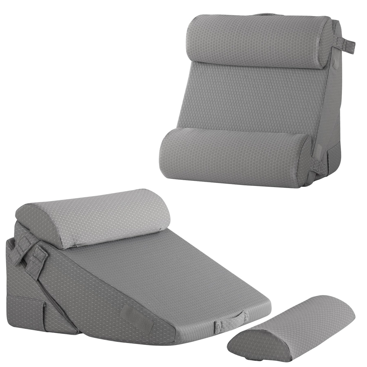 Bedluxe Adjustable 4pcs Bed Wedge Pillow Set, Memory Foam Wedge Pillows Post Surgery for Back, Neck, Leg Pain Relief, Pillow Wedge for Sleeping, Sitting up in Bed, Acid Reflux and GERD, Grey