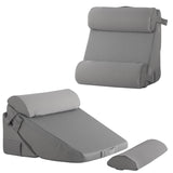 Bedluxe Adjustable 4pcs Bed Wedge Pillow Set, Memory Foam Wedge Pillows Post Surgery for Back, Neck, Leg Pain Relief, Pillow Wedge for Sleeping, Sitting up in Bed, Acid Reflux and GERD, Grey