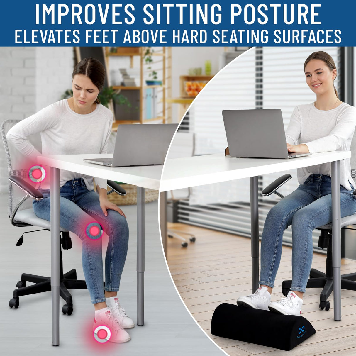 Foot Rest for Under Desk at Work - Memory Foam Office Foot Stool & Under Desk Footrest Leg Elevation Pillow for Gaming & Home Office, Supports Posture