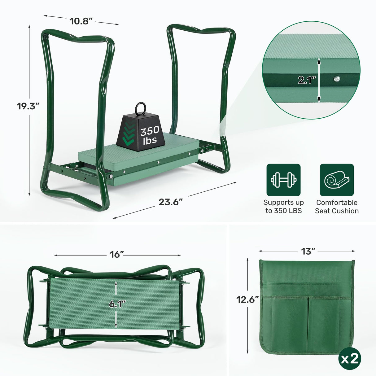 Zelurelle Garden Kneeler and Seat, 2-in-1 Gardening Kneeling Bench, Foldable Heavy Duty Garden Stool with Cushioned Pad, Gardening Gifts for Seniors Women -1PCS