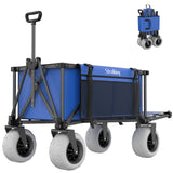 51" L Beach Wagon with 9" Sand Wheels,260L Collapsible Beach Cart with Rear Tailgate,Heavy Duty Wagon for Sand, Camping, Fishing and Sport,Blue