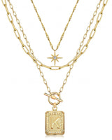 MJartoria Layered Initial Necklaces for Women Trendy, 14K Gold Plated Simple Star Choker Square Letter Pendant Necklace, Paperclip Chain Necklace, Gold Necklaces Jewelry Gifts (Gold, K)