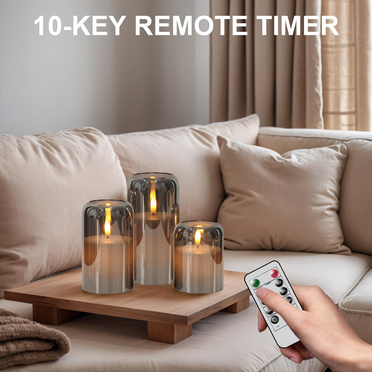 GenSwin Glass LED Candles with Remote Timer, Black Flameless Candles Battery Operated with Flickering Flame, Glass and Real Wax Pillar Candle for Halloween Christmas Home Decor(Set of 3, D3”x4”5”6”)