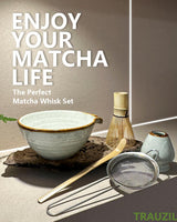 Taruzil Matcha Whisk Set with Matcha Bowl, Matcha Bamboo Whisk, Scoop, Sifter, Matcha Whisk Holder Unique Gifts for Women Men Girl Friend Home Kitchen Decor Gifts for Christmas, Birthday,Halloween