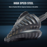 Step Drill Bit Set, 5PCS Four Spiral Flute Step Bits for Metal, 50 Sizes Titanium-Coated HSS Drill Bits with 1/4" Hex Shank for Stainless Steel Aluminum Wood Plastic