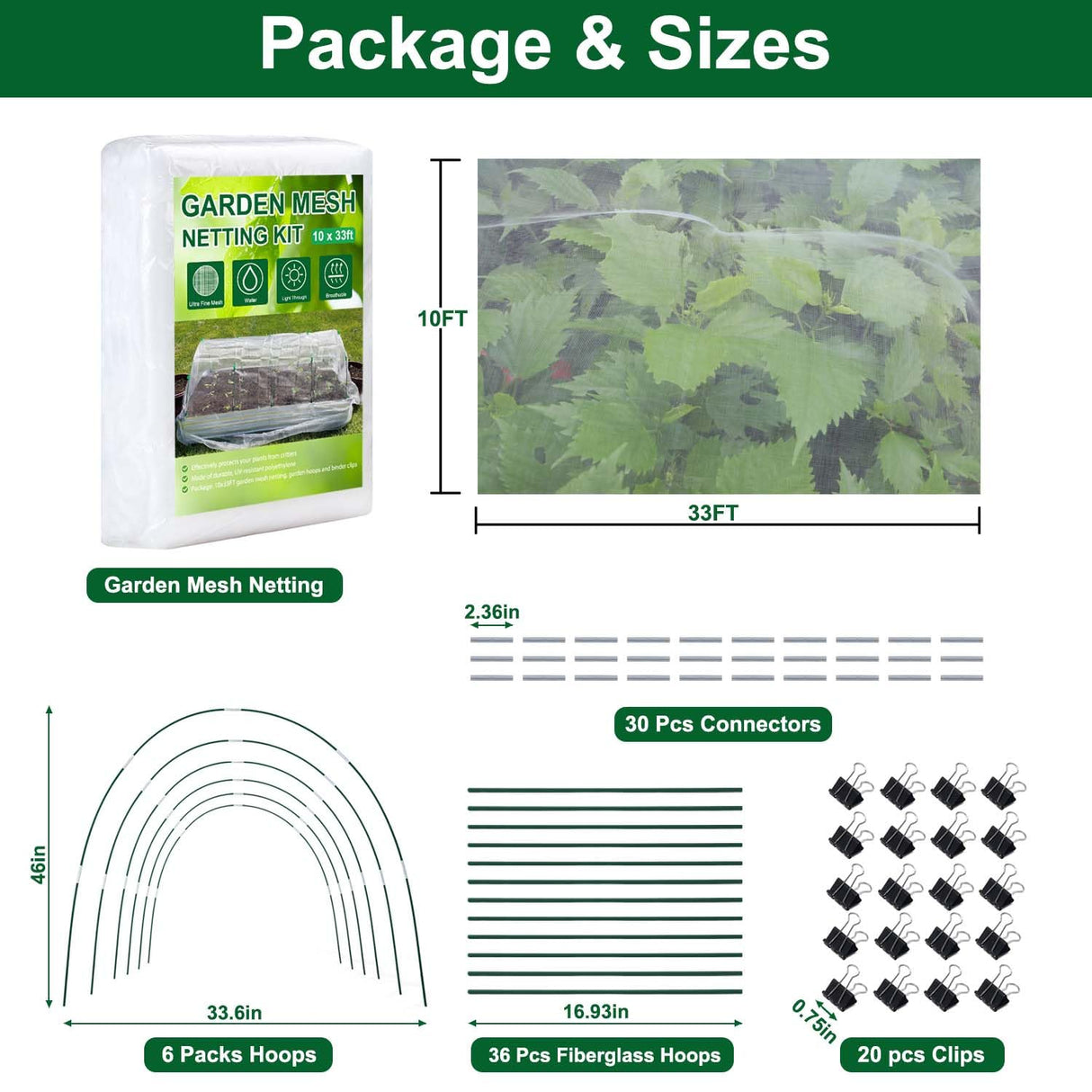 KLEWEE Garden Netting Kit for Raised Beds, 10x33ft Ultra Fine Mesh Netting