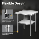 VIVOHOME 24 x 18 Inch Stainless Steel Work Table with Backsplash, Prep Commercial Table with Wheels for Restaurant, Hotel, Home and Warehouse