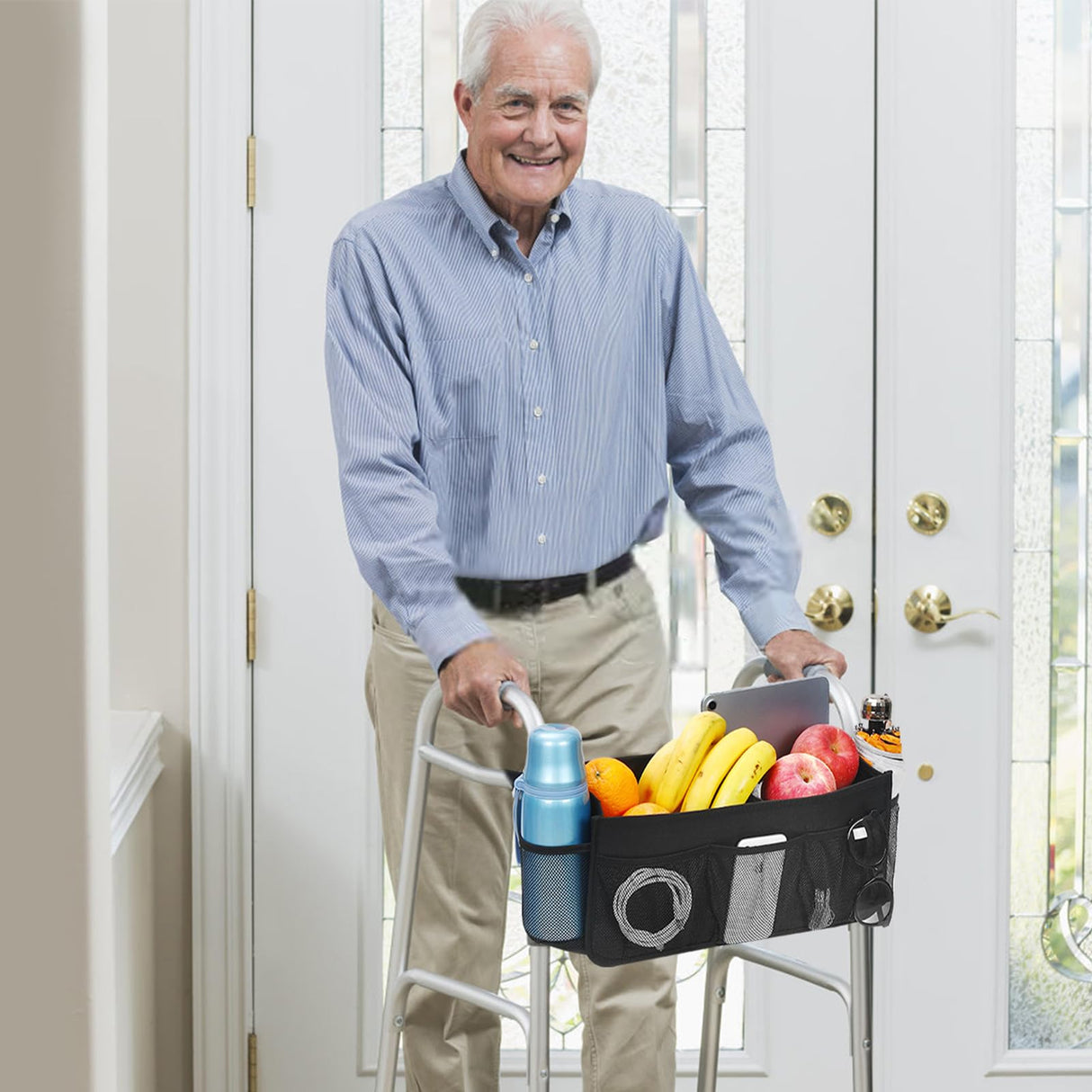 CTWWFS Upgrade Walker Basket with Cup Holder, Foldable Walker Storage Bag for Seniors with Big Capacity & Never Tipping Over, Best Gift for Family