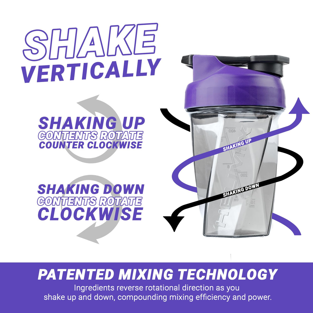 HELIMIX 1.5 Vortex Blender Shaker Bottle Holds Upto 20oz | No Blending Ball or Whisk | USA Made | Portable Pre Workout Whey Protein Drink Shaker Cup | Mixes Cocktails Smoothies Shakes | Top Rack Safe