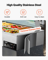 VEVOR Commercial Food Warmer, 1700W Electric Stainless Steel Steam Food Warmer with Glass Cover, 10-Pan Countertop Buffet Bain Marie with Soup & Perforated Ladles, for Catering, Restaurant & Party