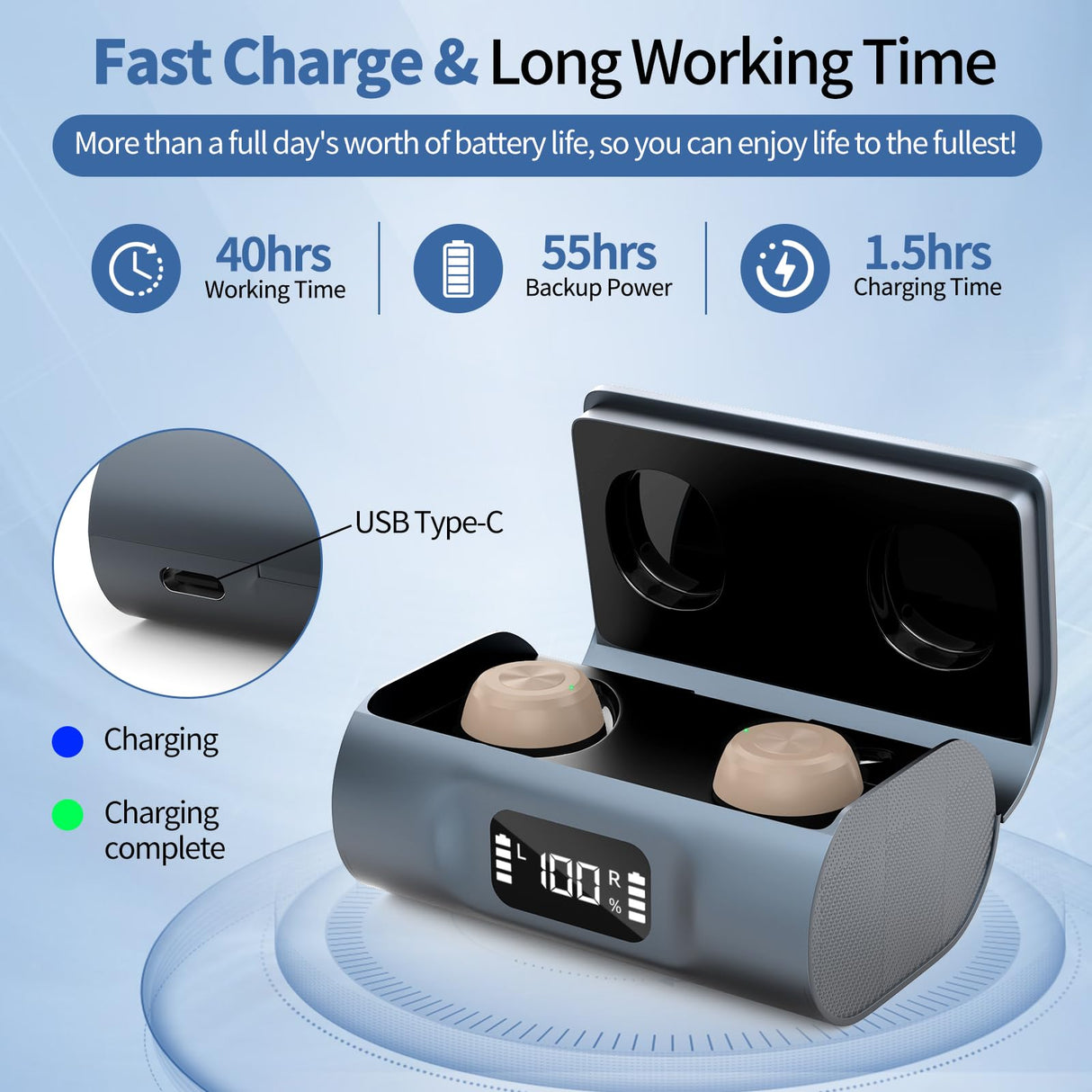 Hearing Aids for Seniors, OTC Hearing Aid Rechargeable with Noise Cancellation Adults, senior Invisible Hearing Amplifier With Portable Charging Case Premium Comfort Design(Beige)