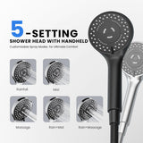 Seacity Wide Rain Shower Head With 5 Modes Handheld Showerheads, High Pressure Showerhead Combo with Extension Arm for Bathroom Accessories, Adjustable Shower Head with Anti-Clog Nozzles (Black)
