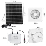 Solar Powered Fan with Battery Run Day/Night, 25W 9.8" Solar Fan for Chicken Coop with 2 Fan Speed/1-8 Cycle Timer, Waterproof Solar Greenhouse Fan for Shed, Chicken Coop, Greenhouse