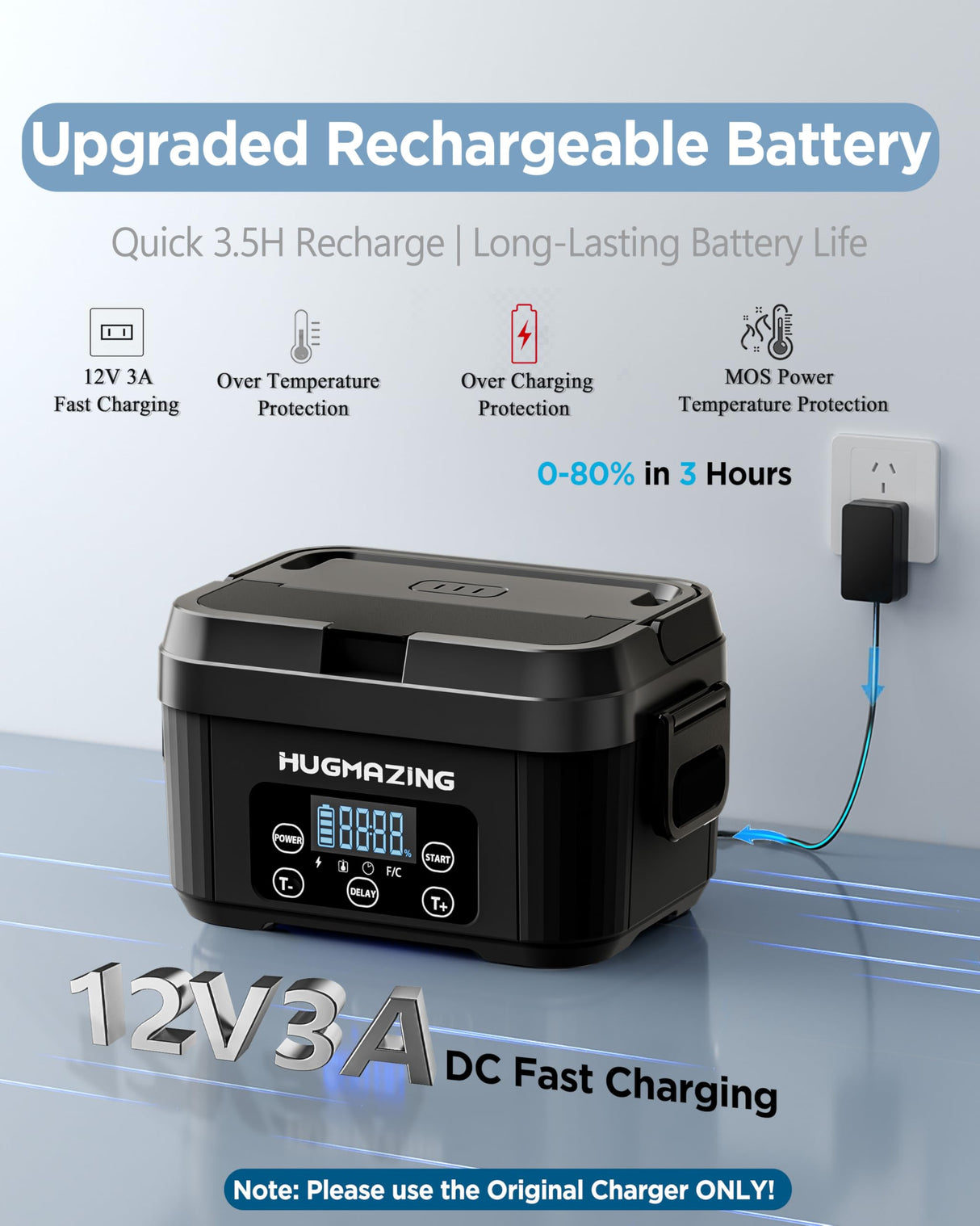 Hugmazing Cordless Electric Lunch Box – Rechargeable Self-Heating Food Warmer with 1100ML SS Container, Battery-Powered Heated Lunch Box, Perfect for Travel, Office Meals for Adults, Men & Women