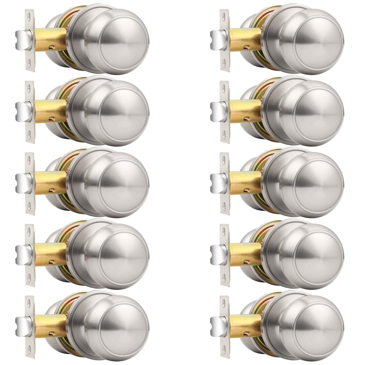 Probrico Interior Door Knobs for Hallway, Flat Ball Closet Door Knob Brushed Nickel Finish, 10Pack Passage Door Knobs Brushed Nickel Door Knob