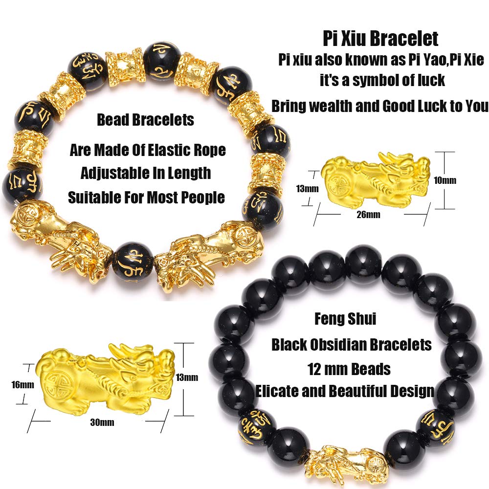SOOWOOT Feng Shui Wealth and Luck Bracelet for Men and Women: 3Pcs Set with Pixiu and Black Obsidian, Brings Prosperity, Offers Protection, Attracts Good Fortune and Repels Evil Spirits