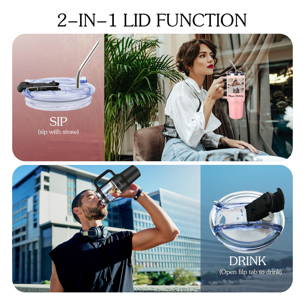 Personalized 40 oz Tumbler with Handle and Straw, Custom Tumbler with Picture, Logo, Text, Stainless Steel Travel Coffee Mug Cup, Personalized Gifts For Women Men Birthday Anniversary Christmas Gifts