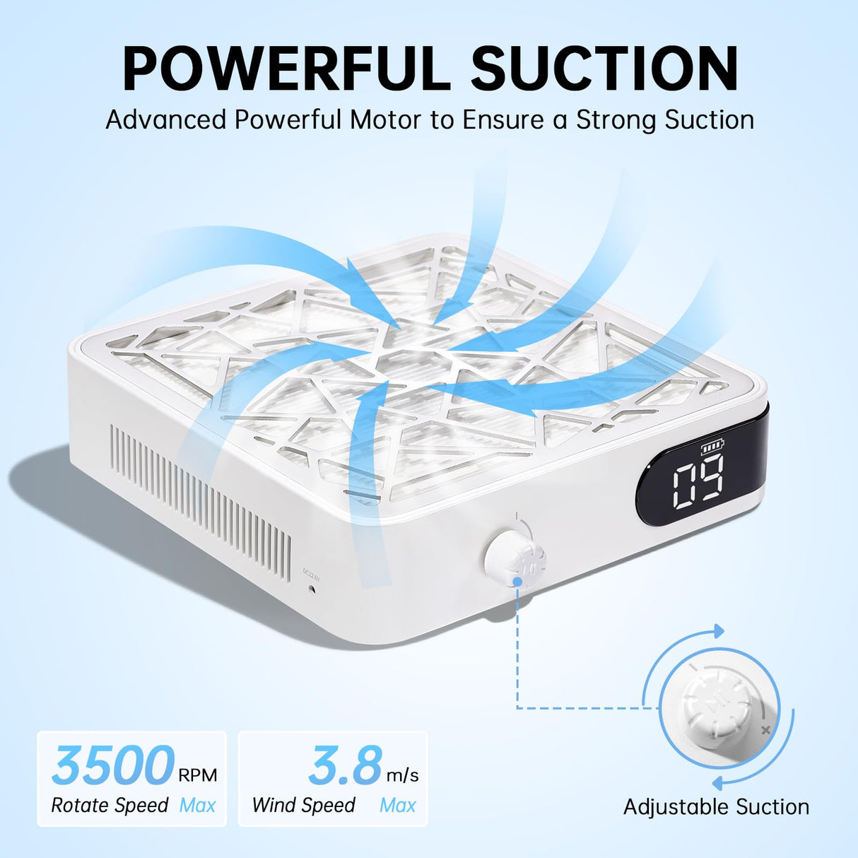 CHRISTINE SHELLY Nail Dust Collector, Powerful Vacuum Fan Vent Dust Collector Extractor Dust Suction Machine for Acrylic Nails Polishing, Nail Salon, White