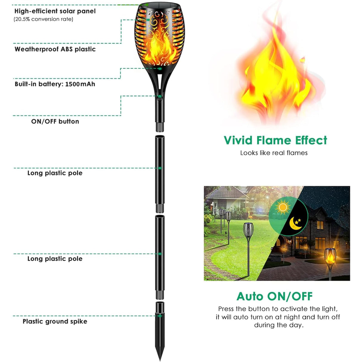 Aigleya Solar Lights Outdoor 99 LED Higher & Larger Flickering Flame Solar Torch Lights 43" Waterproof Outdoor Lighting Solar Powered Pathway Lights Christmas Decorations for Garden Patio Yard, 4Pack