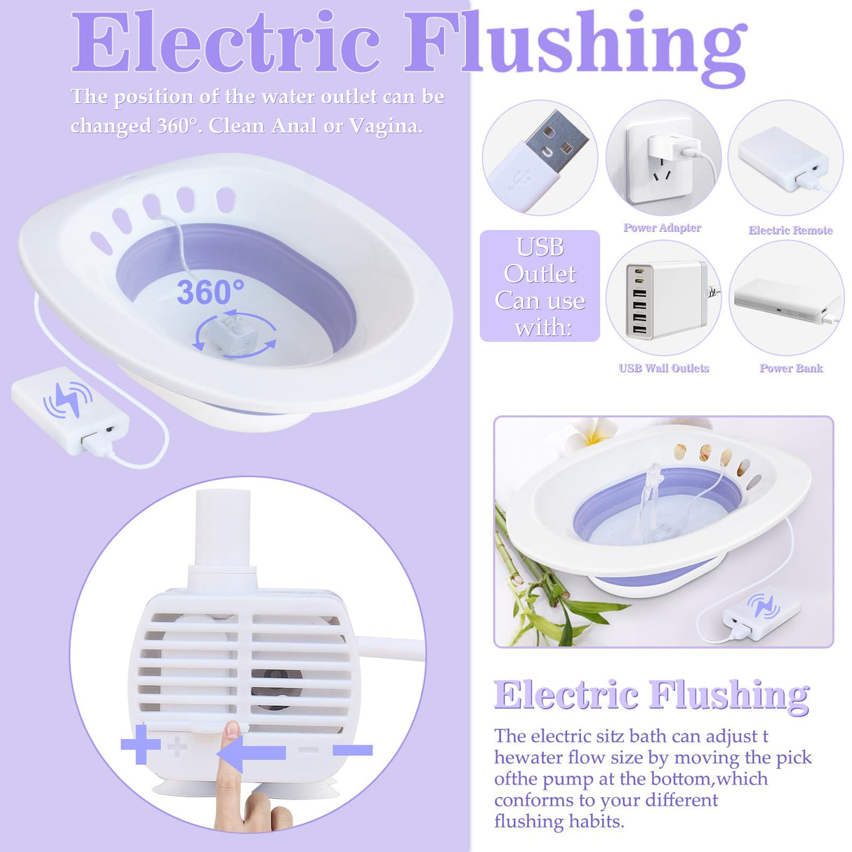 Electric Sitz Bath, Sitz Bath for Hemorrhoids, Sitz Bath for Toilet Seat, Sits Bath Kit for Women, for Soothes Hemorrhoids & Perineum, Automatic Flushing