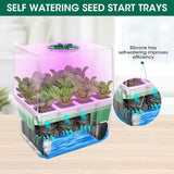 MQHUAYU Self Watering Seed Starter Tray with Grow Light, 10-Pack 120-Cell Reusable Seed Starter Kit with Soft Silicone, Plant Germination Trays with Humidity Dome for Seeding Planting Growing