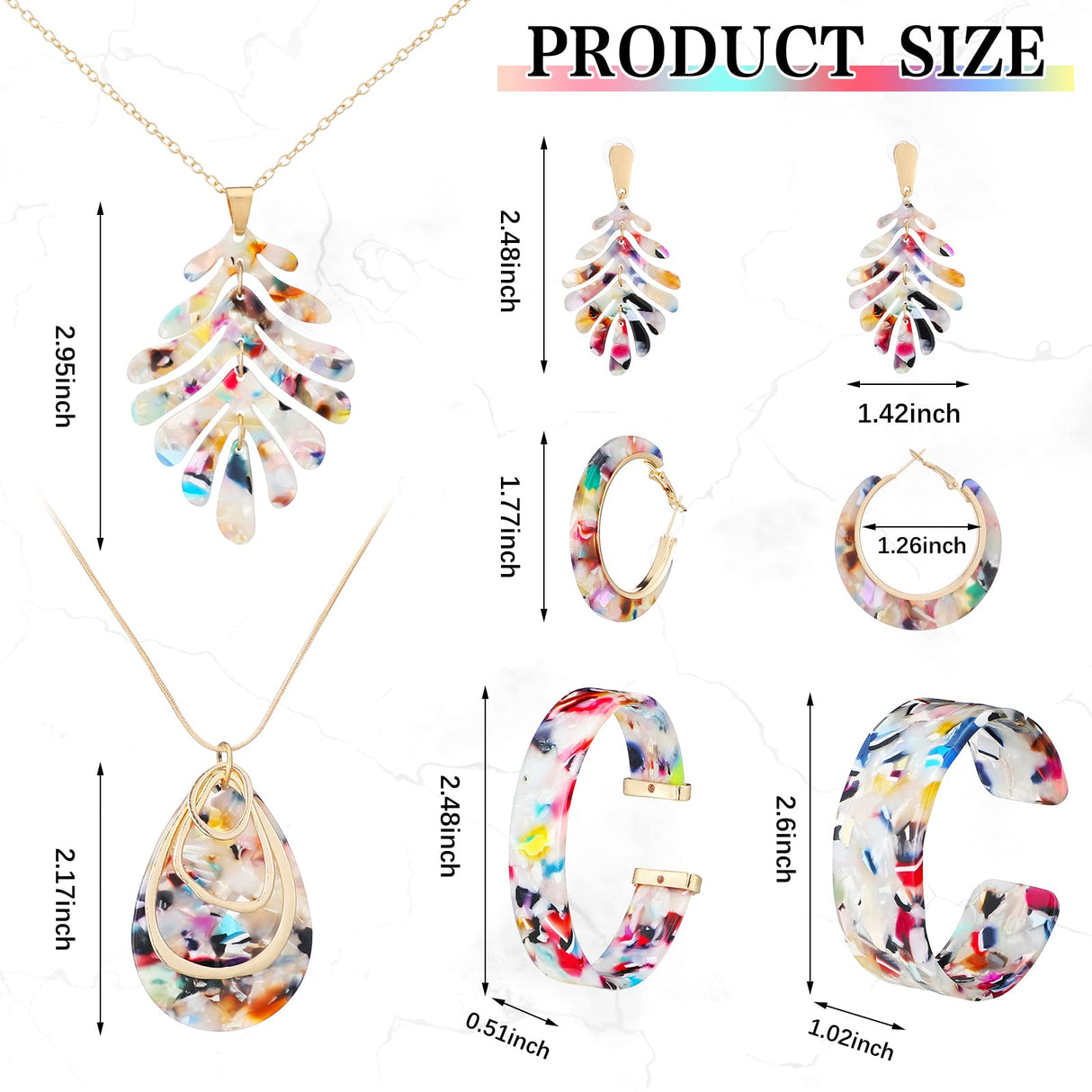 Highergo 8 Pcs Jewelry Sets Women Necklace Earrings Bracelet,Colorful