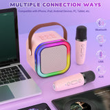 Mini Karaoke Machine for Kids, Haomuren Protable Bluetooth Speaker with 2 Wireless Microphone and LED Color Lights, Christmas Birthday Gifts Toys for Girls Boys Friends Age 3-12+ Years Old (Pink)