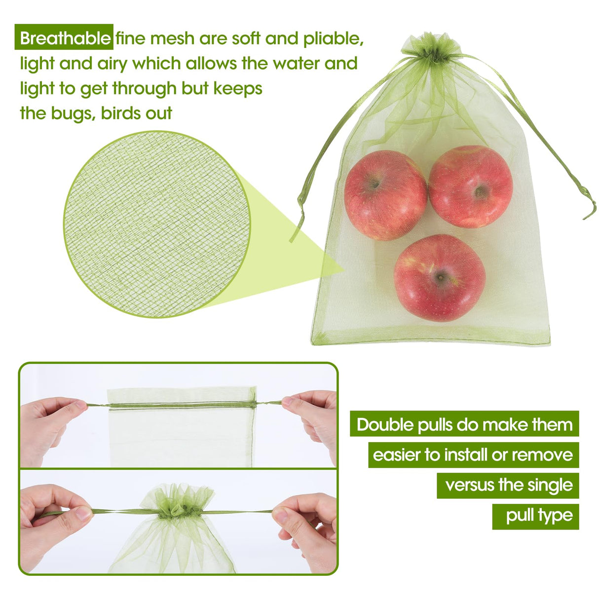 Kikhope 50 Pcs Fruit Protection Bags, 9.5x13.5 inch Garden Netting Bags