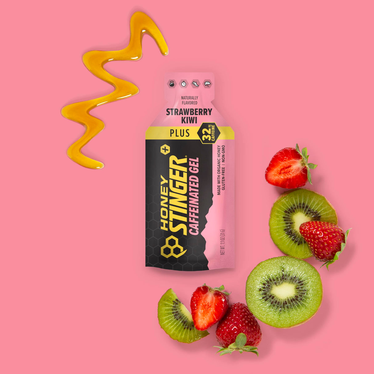 Honey Stinger Organic Strawberry Kiwi Energy Gel, Caffeinated & Gluten Free, for Exercise, Running and Performance, Sports Nutrition for Home & Gym, Pre and Mid Workout, 12 Pack, 13.2 Ounce