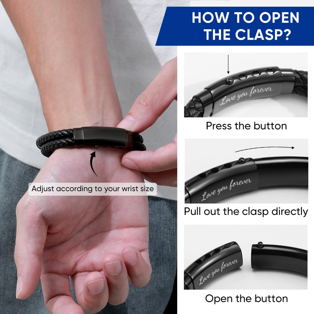 Initial Leather Bracelets for Men, Double-Row Braided Adjustable Wristband