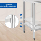 HARDURA Stainless Steel Table 24X12 Inches with Undershelf and Galvanized Legs NSF Heavy Duty Commercial Prep Work Table for Restaurant Kitchen Home and Hotel