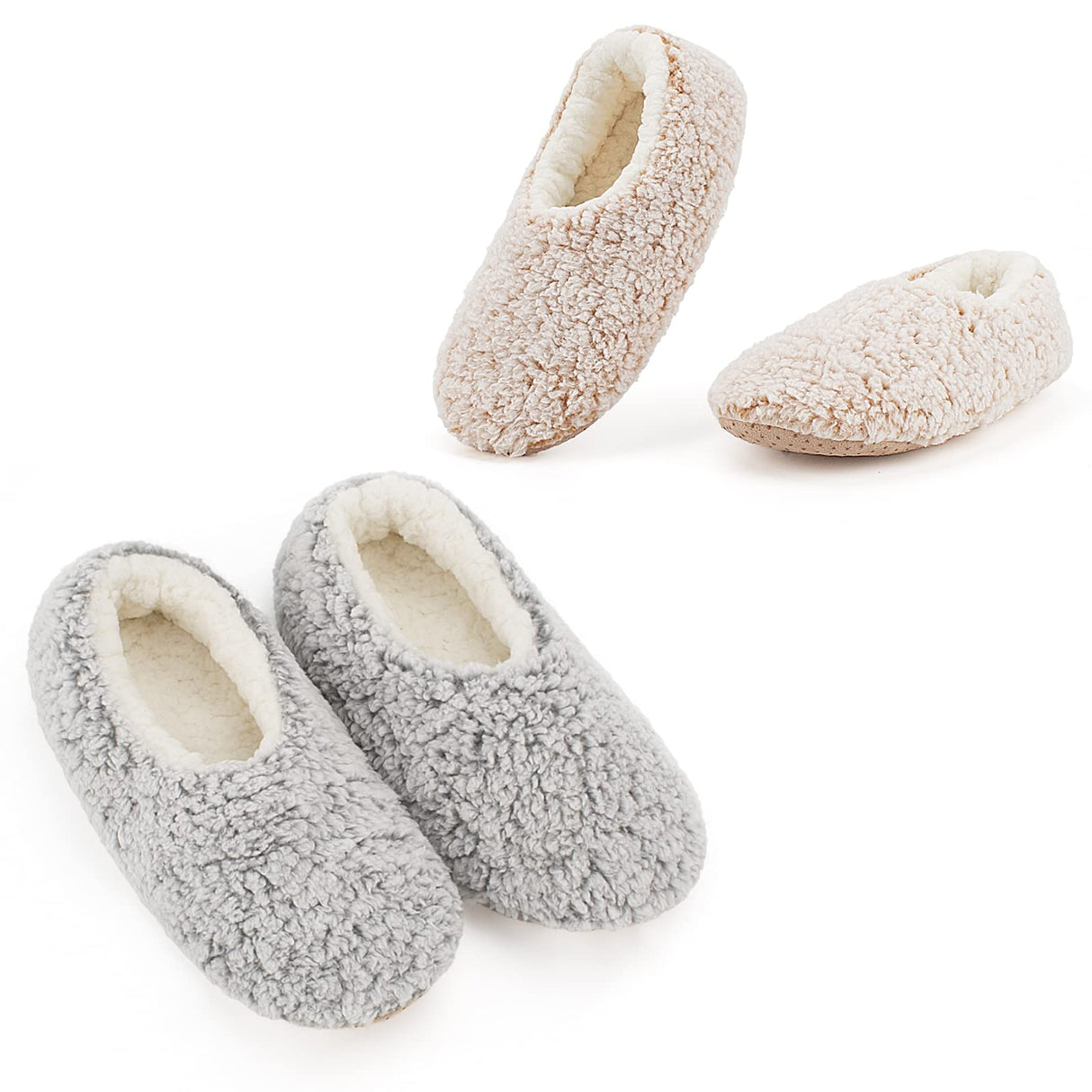 Cozylook 2-PK Soft House Loafer Slippers for Women Indoor, Furry House Shoes for Women Non-slip, Cozy Slip Ons for Elderly, Christmas Gifts, Adult Size 11-12
