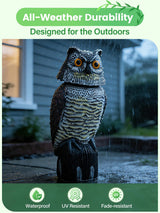 Pestvanish Owl Decoys to Scare Birds Squirrels Away, 360 Rotating Head Activated, Fake Owl Statues Repellent Pest Hawk Squirrel Cats Chickens Pigeon Bird Deterrents for Outside Garden Patios Backyard