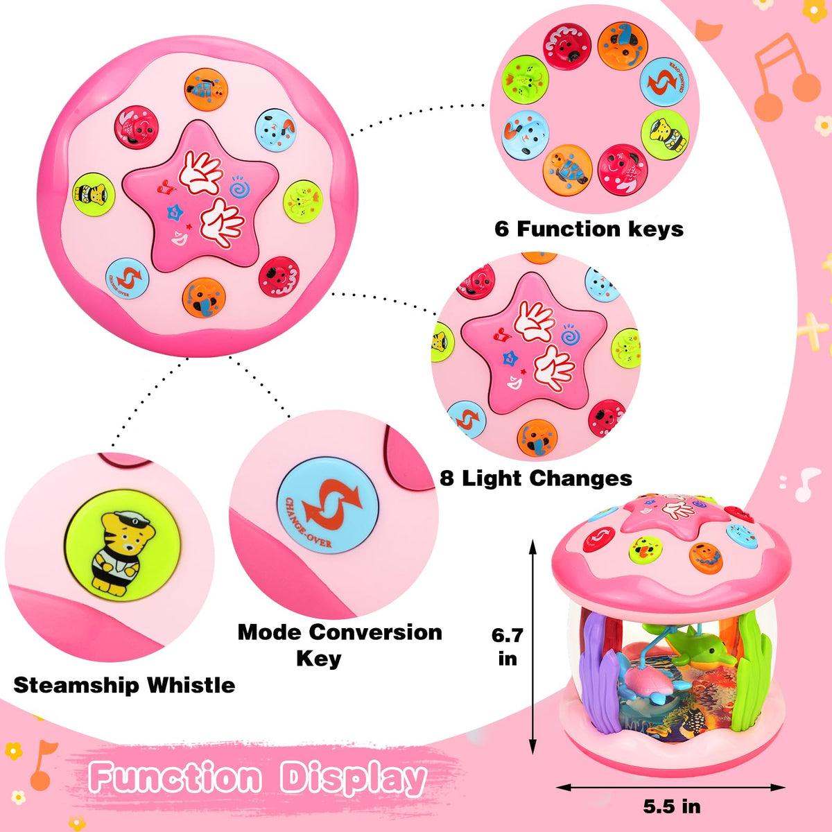 Baby Girl Toys 0-6 Months: Musical Light Up Tummy Time Ocean Rotating Toy