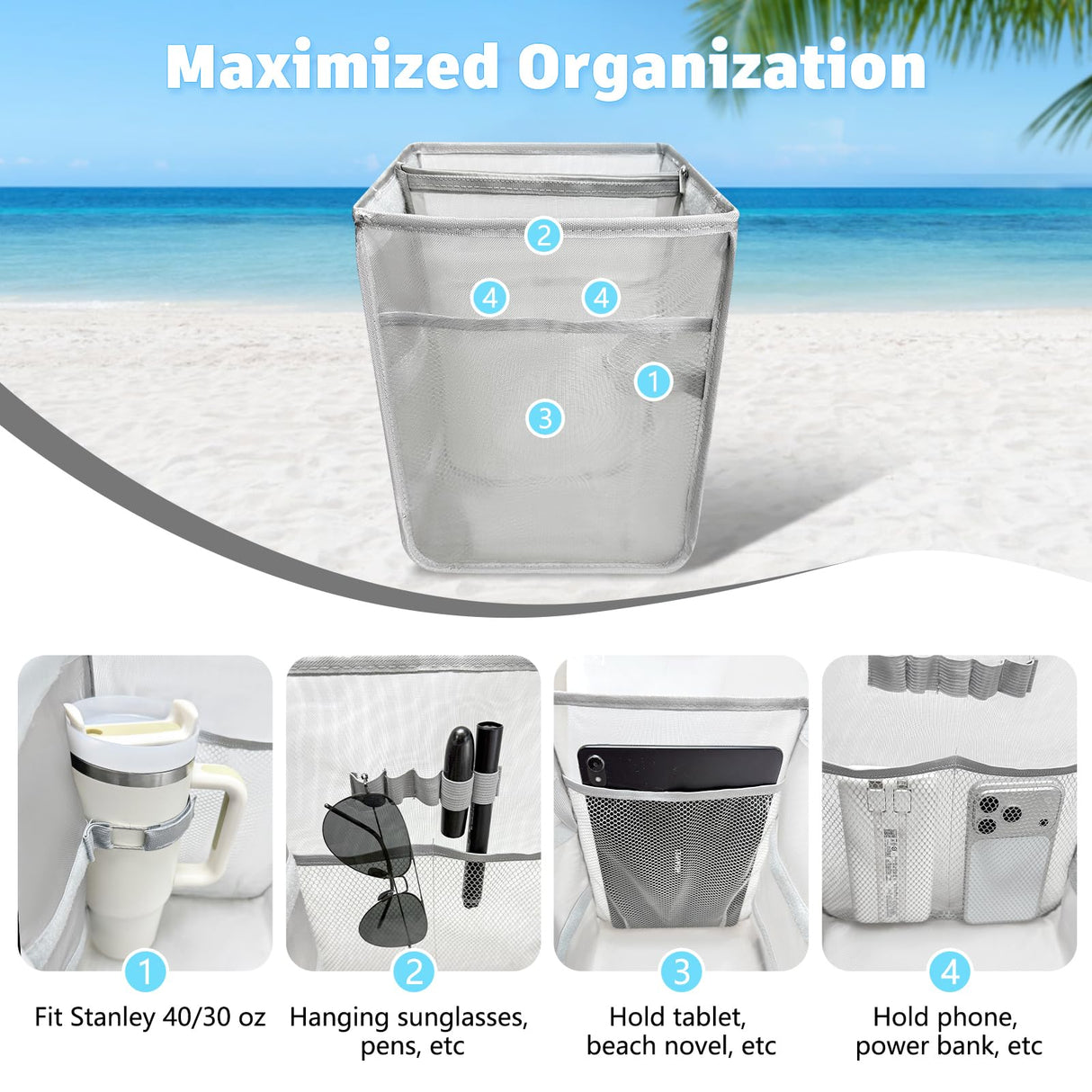 XYFuuee 2-in-1 Cooler Organizer Insert for X Large Bogg Bag Accessories, PEVA Portable Leak-Proof Ice Chest, Lightweight Mesh Divider Inserts Pouch with 4Fastener for XL Bog Beach Rubber Tote, Gray