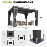 MELLCOM 10x12 Louvered Pergola Adjustable Roof w/Curtains & Mesh