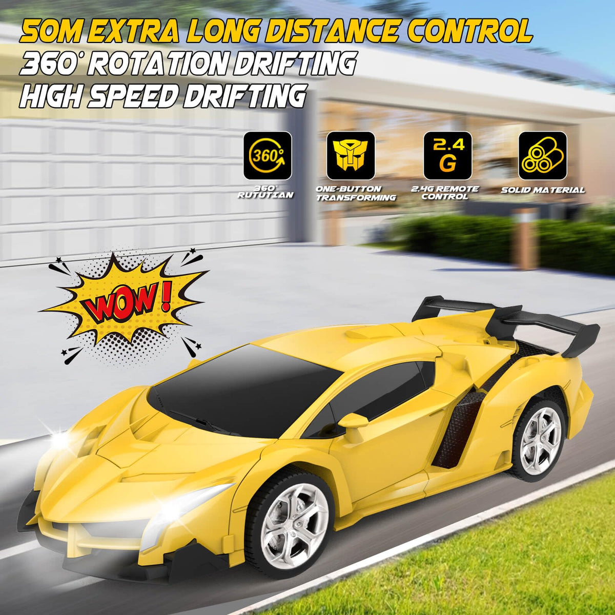 Britik Transform Remote Control Car Toys for Boys 4-6, Drift RC Car Yellow
