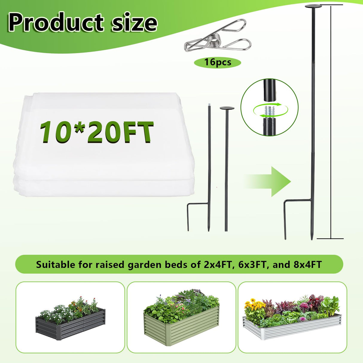 8 Pack 2.7ft Metal Garden Netting Covers Kit for Raised Beds