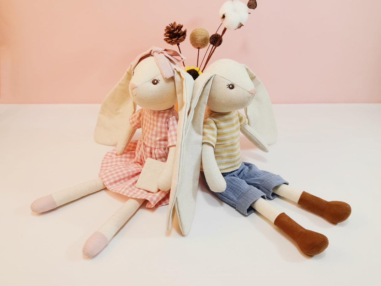 Mikee Fluffie 15" Bunny Stuffed Animal for Girls, Plush Toy Doll -Wearing Pink Plaid Dress,Cute Doll Set Dress Up for 3 4 5 Year Old Girl - Gift for Little Girl, Birthday, Easter,Christmas…