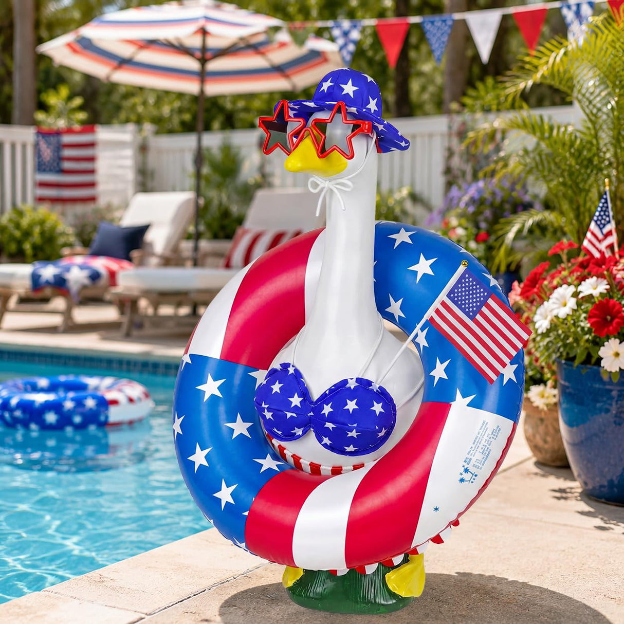 Ueyben 4th of July Bikini Porch Goose Outfit, Summer Patriotic Goose Outfit Independence Memorial Day Geese Clothes Costume for 23" Lawn Cement Plastic Geese Statue for Outdoor Garden Patio Yard Decor