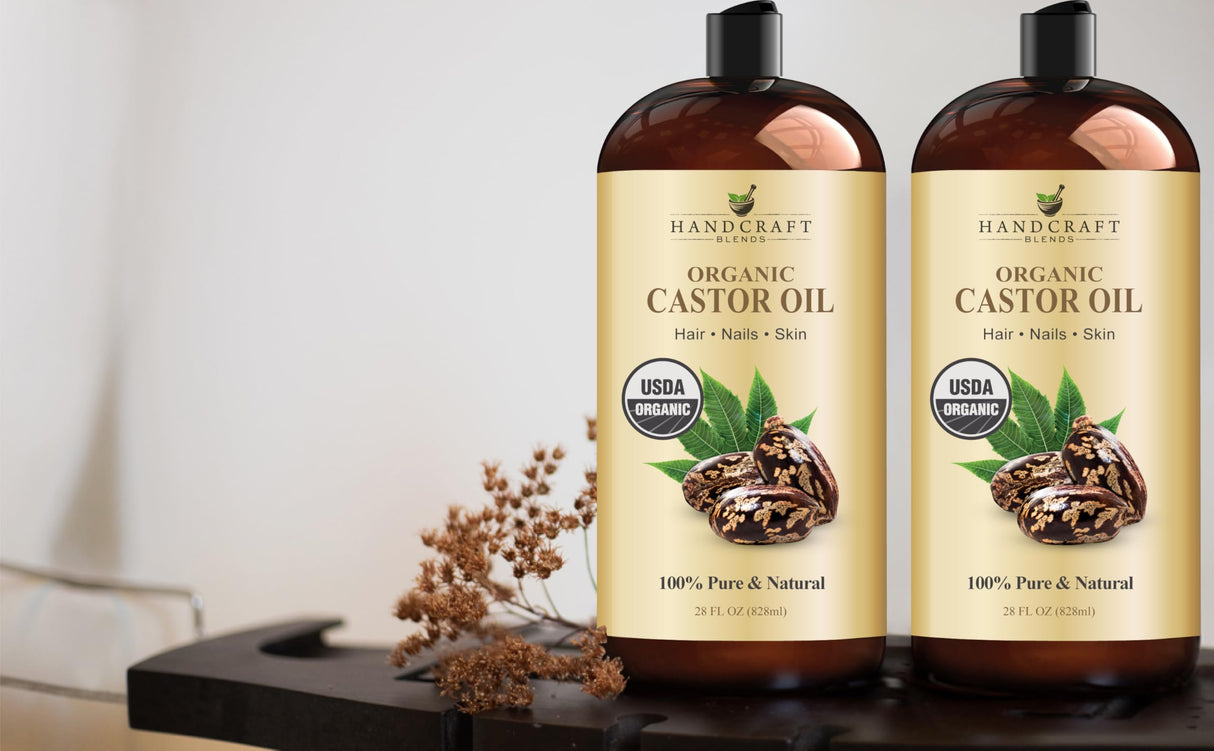 Handcraft Blends Organic Castor Oil - 28 Fl Oz - 100% Pure and Natural - Premium Grade Carrier Oil for Hair Growth, Eyelashes and Eyebrows - Hair and Body - Expeller-Pressed & Hexane-Free
